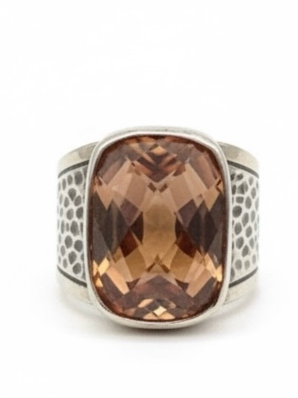 Sterling Silver Wide Band Ring with Champagne Sapphire - Size 6